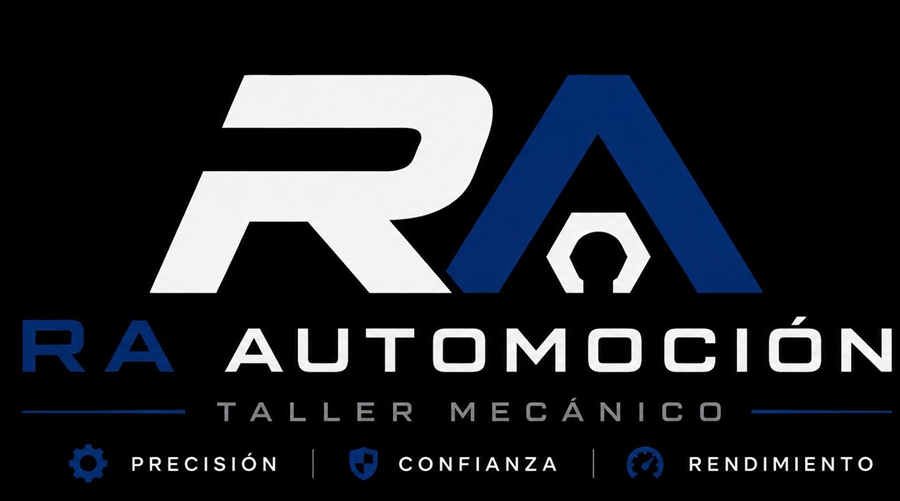 Logotipo de RA Automoción, taller mecánico: precisión, confianza y rendimiento